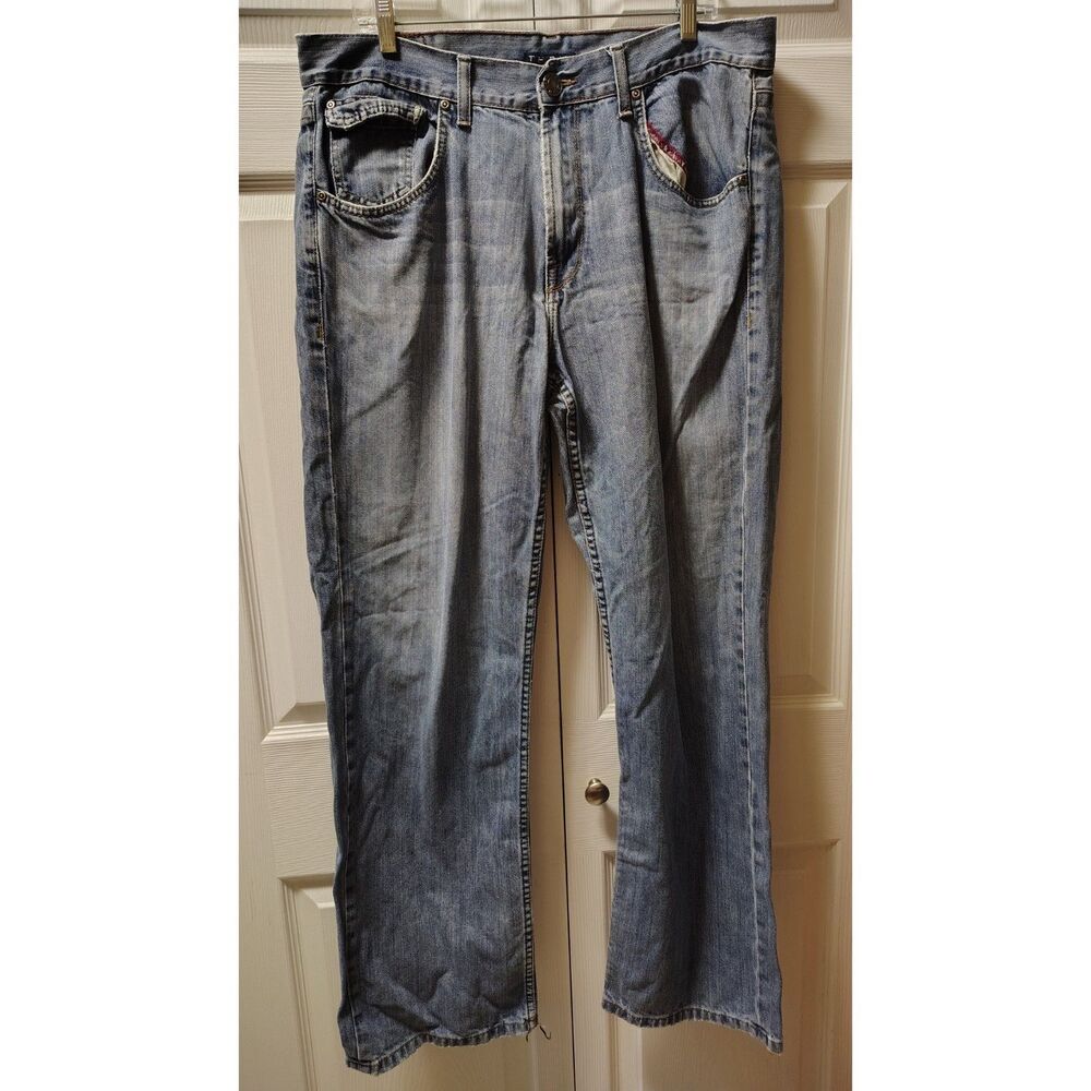 Thre3 Blue Denim Jeans Men's W36 L32 Classic Straight Leg Medium Wash Distressed